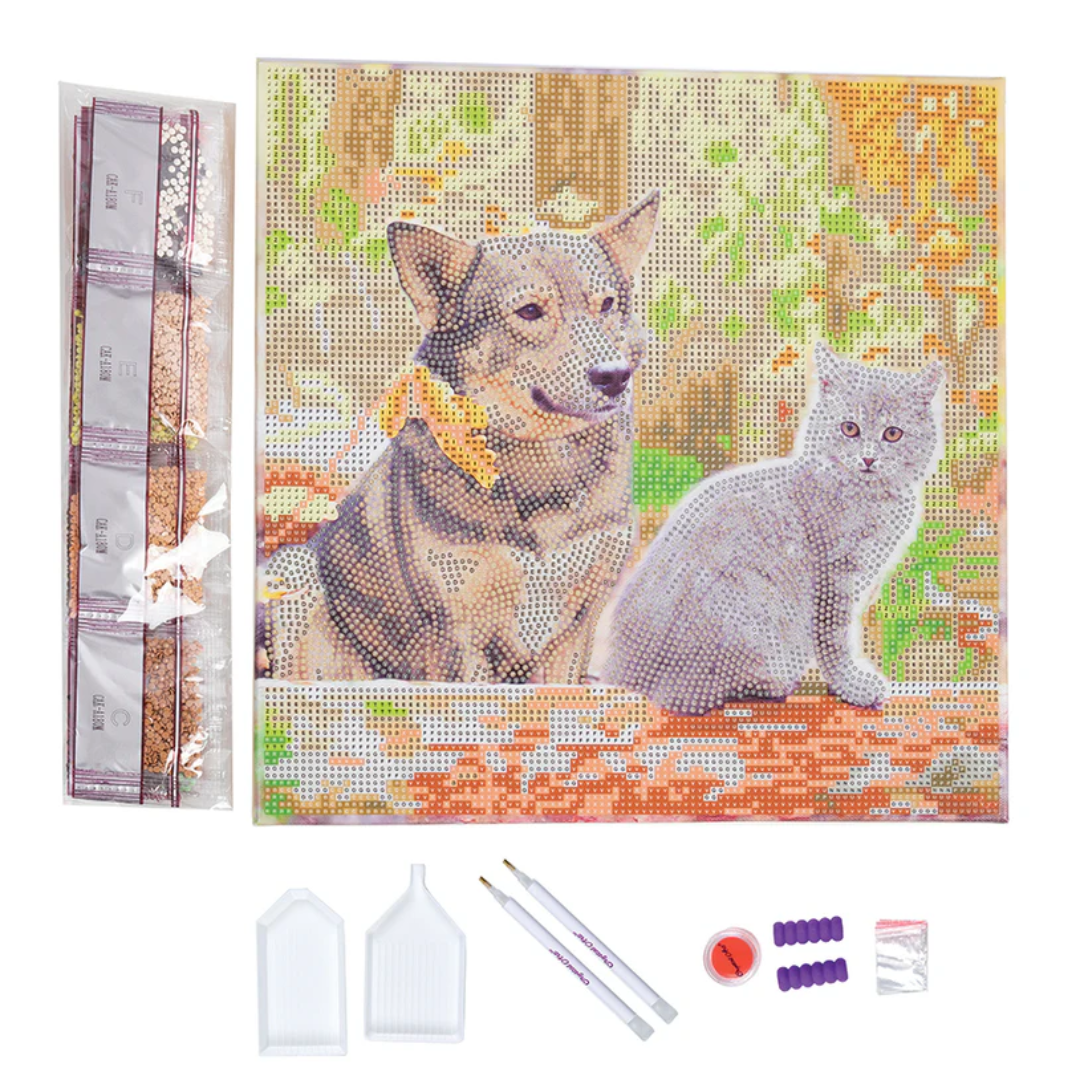Crystal Art 12" Canvas Kit-Cat & Dog into the Woods