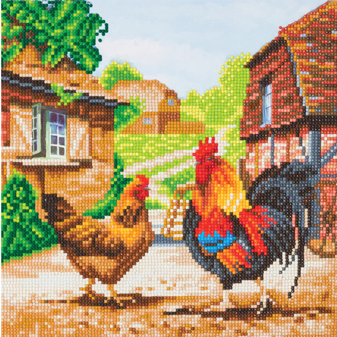 Crystal Art 12" Canvas Kit-Farmyard Chickens