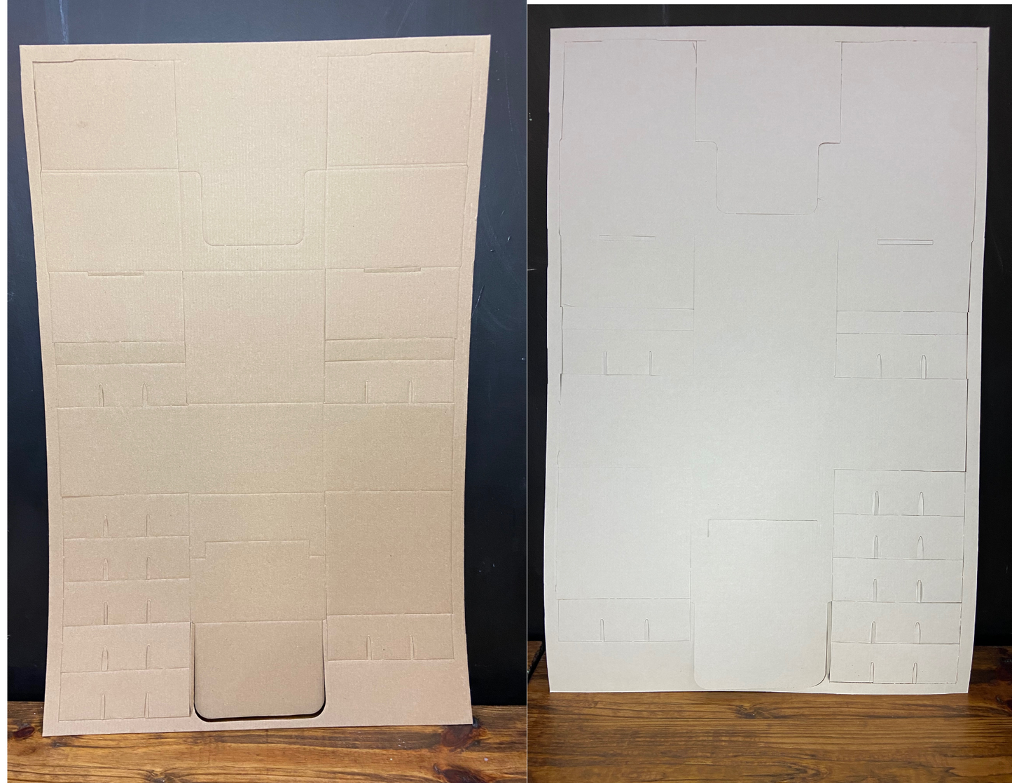 display boxes unfolded in kraft and white